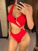 Women's Swimwear 2024 Sexy Halter Asymmetric One Shoulder One Piece Swimsuit Women Swimwear Female Bather Bathing Suit Swim Lady Monokini V2660 d240424