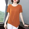 女性用Tシャツ2024夏の特大のセクシーなレトロなレトロなレトロな色の韓国スタイルTシャツ女性用オフィスレディOネック半袖Y2Kトップ