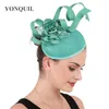 Coiffes émeraude vert vintage marindding hat de mariée fascinatrice féminine dames fête couture cocktail casque avec fleurs de mode