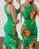 Casual Dresses Women's Dress 2024 Spring/Summer Senaste fast färg O-Neck Tropical Leaves Print ärmlös Bodycon Skinny Vacation Midi