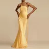 Ladies Sexy Club Party Diagonal Collar Dress Elegant Satin Slim Womens Long Casual Asymmetric Bandage Backless 240417