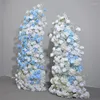 Decorative Flowers Cake Tower Decoration Blue Simulated Roses Wedding Background Arch KT Board Flower Arrangement Table F