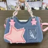 Totes y2k vintage coreano moda japonesa ombro submaz harajuku estrela bolsa de jeans saco feminina corda zip bolsa mensageiro bolsa