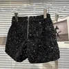 Шорты клуба Ladies Sexy Sexy Sequits Shorts Lose High -талия с уличной одеждой Широкие штаны Sliver Black Women одежда 240420