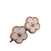 Version haute Vancefe Golden Lucky Four Leaf Grass Cinq boucles d'oreilles Flower Blossom Boucles d'oreilles à double face 18K Pétales de fleurs en or rose Rose