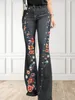 Vrouwen flare broek High Taille Slim Denim Casual Chic Vintage Skinny Trousers Y2K Fashion Floral Embroidery Button Leg Jeans 240423