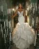 Moda sukienki ślubne bez ramiączki syren ślubnej suknie ślubne Rhinestone niestandardowe rękawowe Train Train Bride sukienka Vestidos de novia