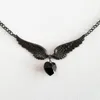 Choker Collier ailé noir Jet Crystal Heart Pendent