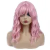 Wigs Short Bob Wavy Wigs Pink Wigs with Bangs Natural Hair Synthetic Shoulder Length Wig Daily Cosplay Use Heat Resistant