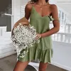 Casual jurken boho massief katoenen linnen strandjurk vrouw 2024 zomer spaghetti riem vrouwen sexy v-neck off schouder mouwloze mini