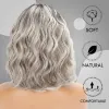 Perruques courte bob ondulé avec une bangs perruques grises naturales ombre argent perruque synthétique Hair épaule longueur courte curly perruques pour femmes