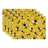 Table Cloth 4pcs Heat Resistant Placemats Flower Bees Place Mats Decors Linen Fabric For Dining Kitchen Farmhouses