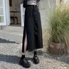 Skirts Long Maxi Denim Design Spring 2024 Women Fashion European Safari Style Split Slit High Waist Retro Vintage Skirt