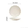 Plates 1pc Japanese Floral Edge Design Retro White Ceramic Tableware Household Dining Room Kitchen Utensils Bowl Western Dinner Plate
