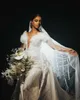 Luxurious Pearls Wedding Dresses Sequins Mermaid Bridal Gowns with Overskirts Feather Off Shoulder Custom Made Bride Dress Vestidos De Novia