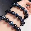 Bracelets de liaison 12 mm Blue Blue Tiger Eye Stone Bracelet Bijoux pour femme homme Fengshii Guérissure de richesse Perles Crystal Birthday Lucky Gift