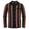 Men's Polos 2024 Autumn Collar Striped Jacquard Long Sleeved Knitted Shirt Yapi Polo Trendy T-Shirt