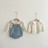 Sets 2023 Herbst Baby Girl Kleidung Langarm Peter Pan Kragen Blume T -Shirt Tops Tasche Denim Strampler BodySuit INS OUTEWEL 024M