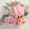 Decorative Flowers 5 Branches Silk Peony Roses Combination Artificial Home Vase Decor Bride Bouquet Wedding Accessories Craft DIY Scrapbook