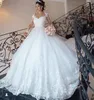 Elegancka suknia ślubna 2024 Aplikacje O-Neck długie rękawy suknia balowa długość podłogi zamiatanie pociągu koronka w górę suknia ślubna vestido de novias casamento