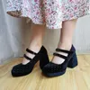 2024 Lady Real Suede Leather Sexy Ladies Dress Shoes 8.5cm Chinky High Heel Platform Sandaler Square Toes Mary Jane One-Line Buckle Wedding Party Hook Loop Size 34-43 OM