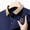 Polos masculinos Moda de verão preto de algodão puro Manga curta camisa polo bordada com broto de colarinho Casual Top versátil