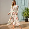 캐주얼 드레스 2024 Sping Summer Bohemian Women Maxi 드레스 긴 슬리브 하이 허리 해변 여성 쉬폰