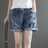 Jeans feminino verão fêmea lavada botão de algodão shorts mulheres altas cintura casual damas magras moda elegante calças curtas Q482