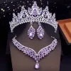 Colares Moda Cores roxas Jóias de jóias de noiva Tiaras Princess Colar Brincos de colar de casamentos Conjunto de figurinos de noiva Acessórios