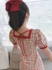 Vestidos casuales de manga corta mujeres mini botones a cuadros tiernos encantadores praderas chic Mujer Vestidos Llegada de verano Francés Ins