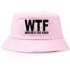 Berets WTF Where The Food Print Bucket Hat Hunting Fishing Outdoor Unisex Fisherman