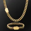 Cuban Link Chain Necklace Bracelet Hip Hop High 316L Stainless Steel Polished Gold Plated Cast Jewelry Sets Choker Chain Men Women Punk Rapper Chains