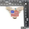 Pins Brooches 10 Pcs/Lot Fashion Design American Eagle Shape Flag Brooch Crystal Rhinestone 4Th Of Jy Usa Patriotic Pins For Gift/D Dhpd7