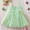 Flicka klänningar sommarflickor klänning prinsessa födelsedagsfest kostym 3d fjäril fairy remmask 2024 småbarn baby casual kläder