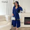 Festklänningar Royal Blue Satin Mermaid Evening Long Sleeve V Neck Prom Dress Arabian Dubai Formella tillfällen klänningar