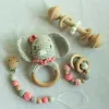セットDIYかぎ針編み象の赤ちゃんTeetherBPA無料シリコンビーズ歯の生理ブレスレットベビーベイビークリップロデント木製の赤ちゃんガラガラのおもちゃ