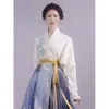 Bluzki damskie chiński styl hanfu haftowany biały imprezowy bluzka dla kobiet wiosna i jesienne krzyżowe szczupłe koszulę na długi czas