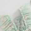 One-pièces bébé nouveau-né bébé filles d'été Robes roberies de princesse à manches vertes à manches vertes à la broderie en tulle en tulle avec bandeau