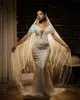 Luxurious Pearls Wedding Dresses Sequins Mermaid Bridal Gowns with Overskirts Feather Off Shoulder Custom Made Bride Dress Vestidos De Novia