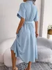 Основные повседневные платья Женщины летние повседневные с коротким рукавом тонкая талия рубашка Dressl2403