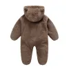 One-Pieces Newborn Baby Boy Girl Fleece Jumpsuit Snowsuit Long Sleeve Hooded Zipper Closure Coat Warm Winter Clothes