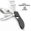 Dinnerware Sets 4-in-1 Multitool Camping Utensils Portable Stainless Steel Foldable Spoon Fork Knife Bottle Opener Combo Set Backpacking