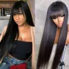 Glueless Wig with Bangs 250 Density Long Thick Bone Straight Human Hair Wig Black /Ginger/99j Red Colored Brazilian Hair Wig for Women