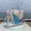 Modedesigner Tote Bar Single Shoulder Handväska Ny färgglad fyrkantig väska Akrylkedja Beach Bag Transparent Laser Fitness Semester Tide Shopping Bag