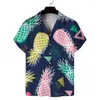 Mäns avslappnade skjortor 3D-tryckning ananas kokosnötträd skjorta sommarlovet kortärmad lapel blus hawaiian strand lösa toppar