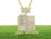 Big Boss Listers w kształcie korony Początkowe naszyjnik z łańcuchem liny mrożony Bling 5a Cubic Cydron Hip Hop Men Chłopak biżuterii 4158862