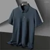 Erkek Polos Mektubu Baskı 2024 Yaz Waffle Üst düzey kısa kollu tişört lüks buz ipek iş dünyası polo gömlek ince erkek giyim