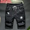 10XL Jeans Shorts Men Oversized Summer Distressed 9XL 8XL Black Ripped Denim Loose Plus Size 7XL Stretched Boys Half Trousers 240417
