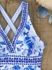 Kvinnors badkläder 2024 Floral Beach Dress Swimsuit Women One Piece Sexiga kvinnliga badare Badande baddräkt Strandkläder