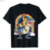 Men's T-Shirts German Shepherd Riding Dinosaur T Rex Tshirt for Men Rainbow T-Shirt Cotton Design Tops T Shirt Faddish Mens T ShirtsL2404